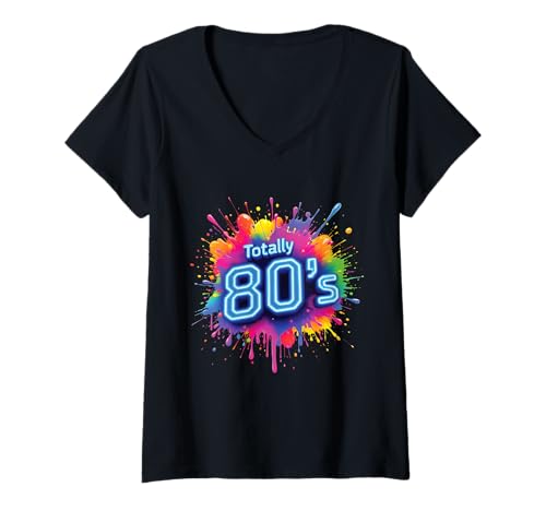 Damen Totally 80's Retro Vibes Nostalgische Feierlichkeiten Klassische Atmosphäre T-Shirt mit V-Ausschnitt Damen Totally 80's Retro Vibes Nostalgische Feierlichkeiten Klassische Atmosphäre T-Shirt mit V-Ausschnitt von 80s Retro Classic Vintage Style Nostalgic