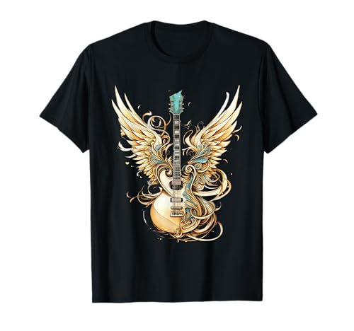 Retro Rock & Roll Musik Gitarre Flügel Vintage 80er Jahre Männer Frauen T-Shirt von 80s Rock & Roll Music Guitar Wings