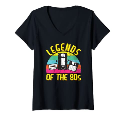 Damen 80er Jahre Party Outfit für Damen, 80er Jahre Kostüm Herren | Legenden 80er Jahre T-Shirt mit V-Ausschnitt von 80s Theme Party Outfits for Women, Men & Kids