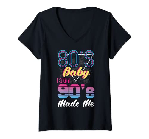 Damen 80s baby But 90s Made me - 90er jahre 90er Musik Neunziger T-Shirt mit V-Ausschnitt von 80s baby But 90s Made me