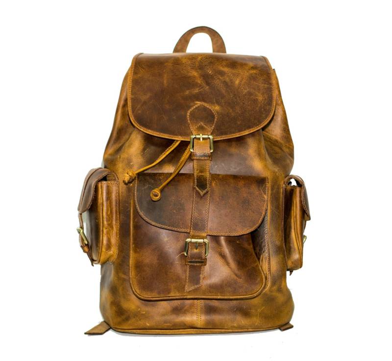 Betonte Braun Jäger Leder Reiserucksack | Exklusiv Groß von 80sStyleBags