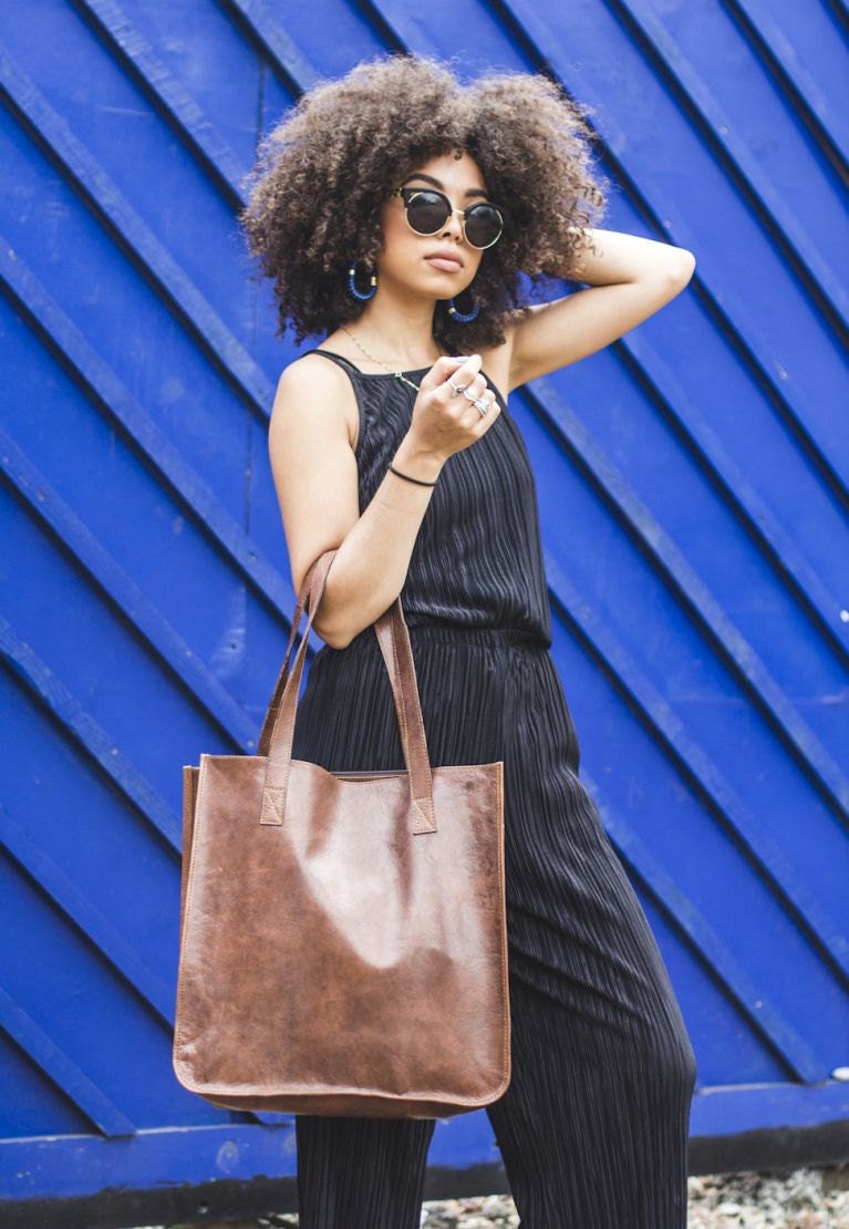 Braune Leder Tote Shopper Tasche Braune Leder Tote Shopper Tasche von 80sStyleBags