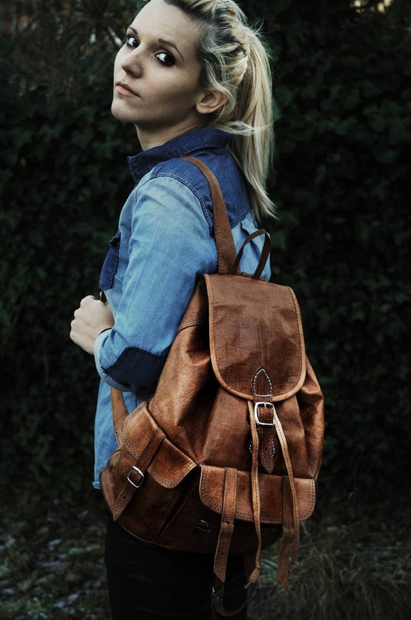 Öl Gegerbtes Handpoliertes Leder Rucksack von 80sStyleBags