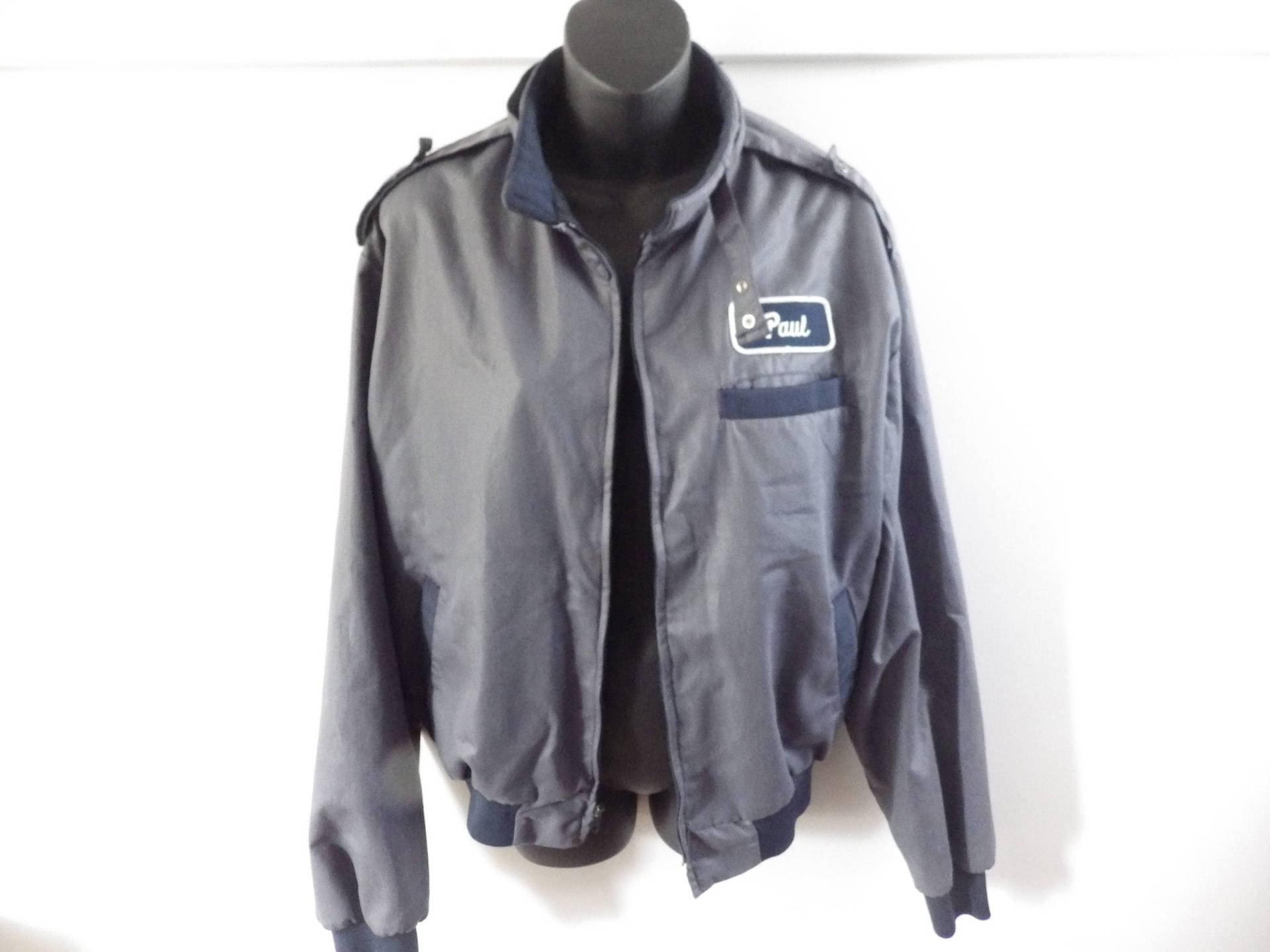 Vintage 1980Er Rennfahrer Windjacke Blau Namen Abzeichen Garage Geschäft Jacke Mechanik Arbeitskleidung von 80stimehop