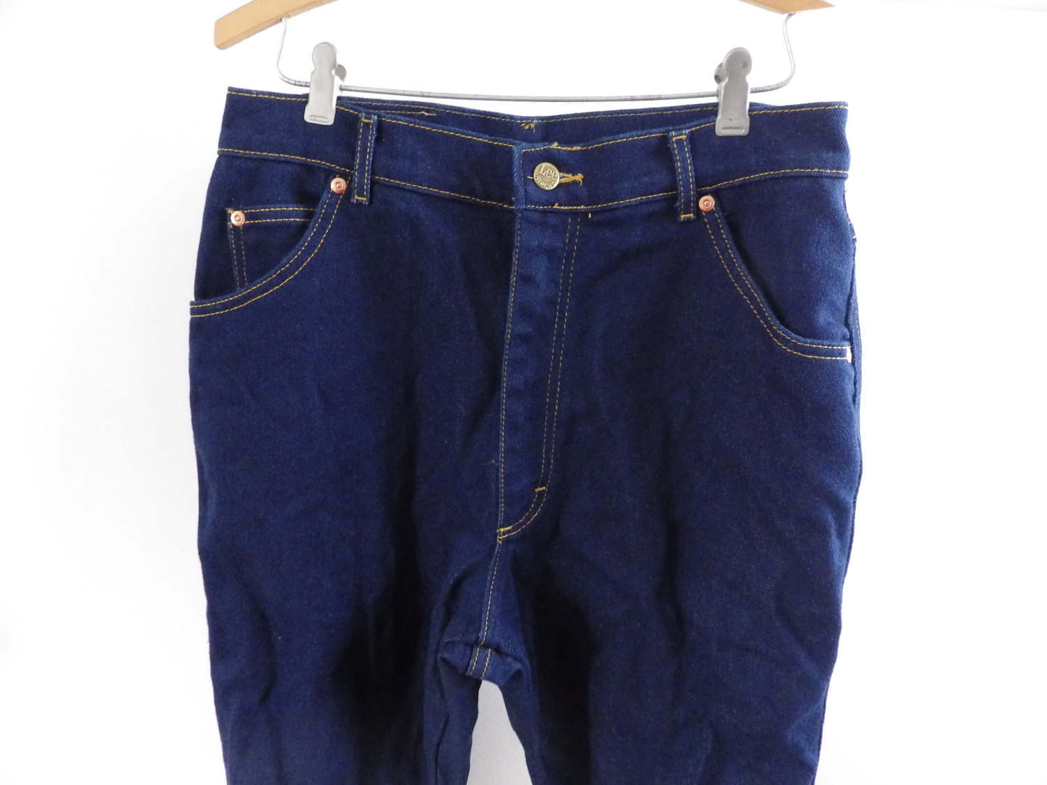 Vintage Made in Usa 80Er Jahre Lee Hoch Taillierte Jeans Indigo Wash Damen 18 Petite Kupfer Nieten von 80stimehop