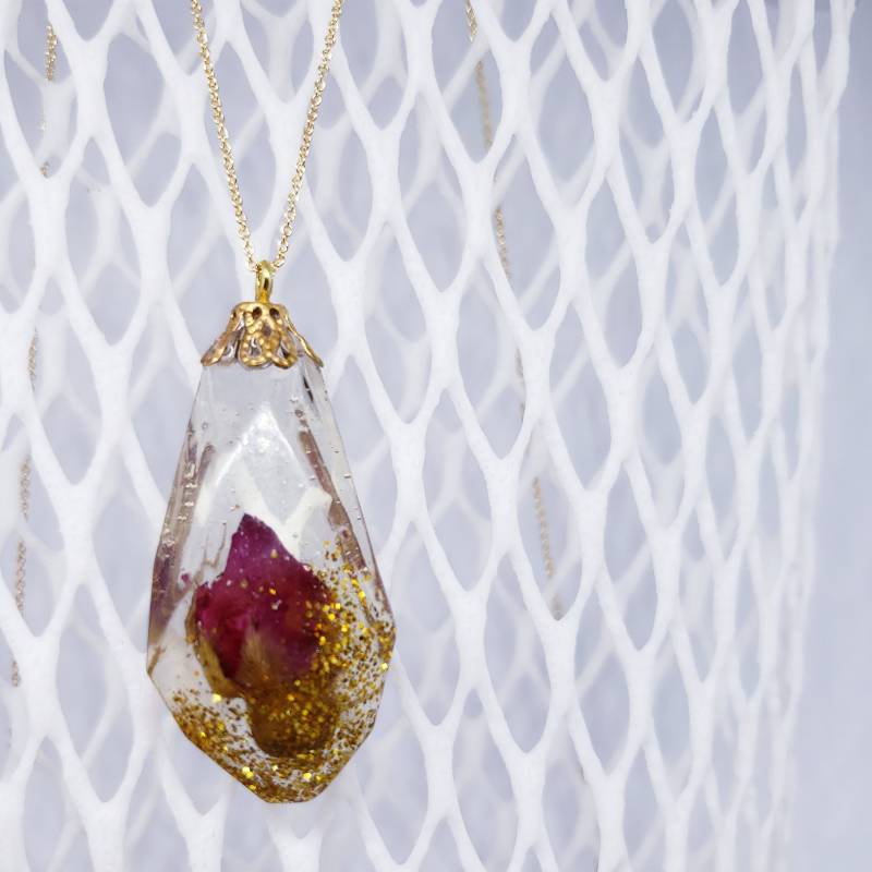 Rose/Harz Echte Halskette Boho Charm Handgefertigt Elegant Schmuck Weihnachtsgeschenk Geschenk Aktiv von 815amUK