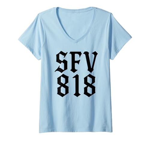 Damen SFV 818 Kalifornien San Fernando Valley SoCal Van Nuys Reseda T-Shirt mit V-Ausschnitt von 818 SFV Apparel