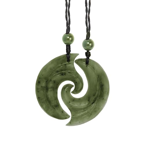 81stgeneration Anhânger Halsketten Set Verbunden Koru Geschnitzter Grünstein für Herren und Damen von 81stgeneration