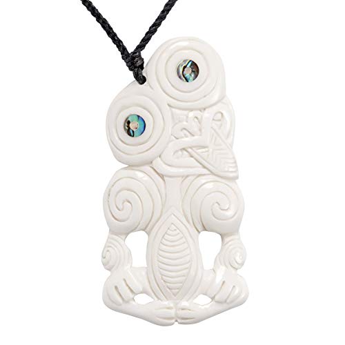 81stgeneration Damen Herren Handgeschnitzte Knochen Abalone HEI-Tiki Taonga Anhänger Halskette von 81stgeneration