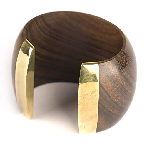 81stgeneration Dunkel großen organischen Stulpearmband Gold Armband Holz braun von 81stgeneration