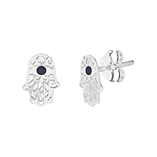 81stgeneration Frauen .925 Sterling Silber 9 mm Filigrane Simulierter Onyx Fatima Hamsa Hand Ohrstecker Ohrringe von 81stgeneration