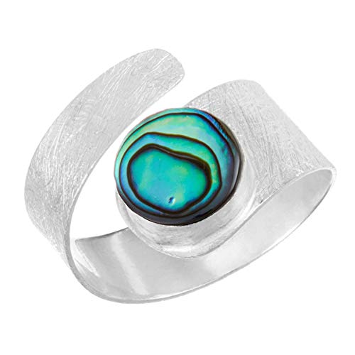 81stgeneration Frauen .925 Sterling Silber Abalone Paua Satin Spiralförmige Verstellbar Öffnen Ring von 81stgeneration