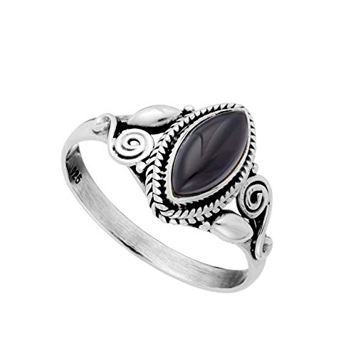 81stgeneration Frauen .925 Sterling Silber Boho Spiral Muster Onyx Edelstein Monatsstein Ring von 81stgeneration