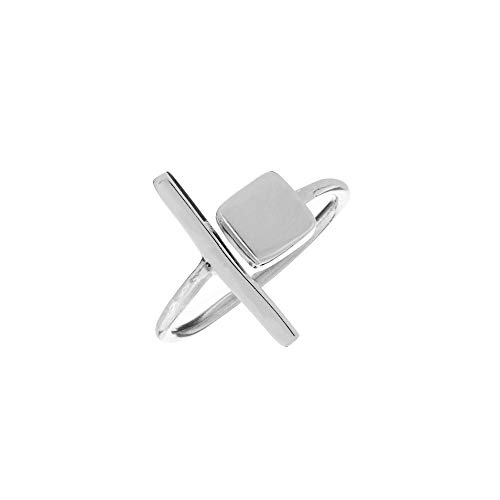 81stgeneration Frauen .925 Sterling Silber Dünn Geometrisch Quadrat Bar Verstellbarer Ring von 81stgeneration