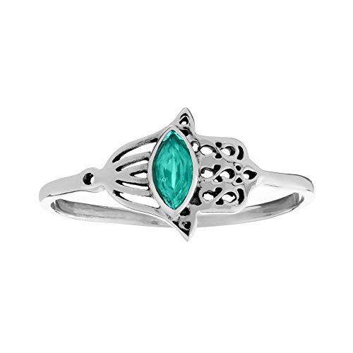 81stgeneration Frauen .925 Sterling Silber Fein Hamsa Fatima Hand Grüner Onyx Stapelbar Ring von 81stgeneration