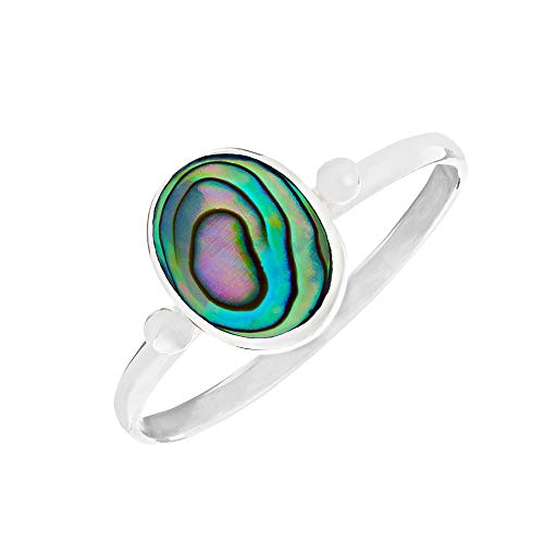 81stgeneration Frauen .925 Sterling Silber Ovale Abalone Muschel Dünnes Band Stapelbarer Ring von 81stgeneration