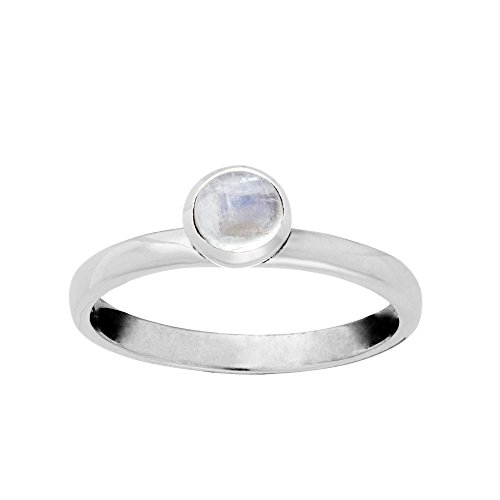 81stgeneration Frauen .925 Sterling Silber Rund Mondstein Edelstein Monatsstein Stapelbar Ring von 81stgeneration