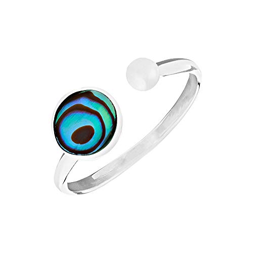 81stgeneration Frauen .925 Sterling Silber Runde Abalone Muschel Offener Stapelbarer Ring von 81stgeneration