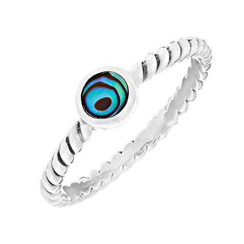 81stgeneration Frauen .925 Sterling Silber Runde Abalone Verdrehtes Band Stapelbarer Ring von 81stgeneration