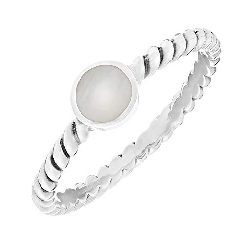 81stgeneration Frauen .925 Sterling Silber Runde Perlmutt Muschel Verdrehtes Band Stapelbarer Ring von 81stgeneration