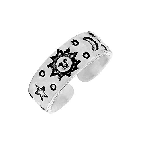 81stgeneration Frauen .925 Sterling Silber Sonne Mond Stern Kleiner Midi Zehe Verstellbar Ring von 81stgeneration