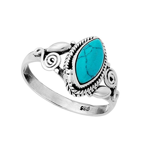 81stgeneration Frauen 925 Sterling Silber Boho Spiral Muster Simulierter Türkis Edelstein Ring von 81stgeneration