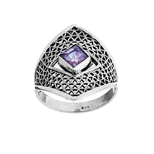 81stgeneration Frauen 925 Sterling Silber Breit Filigran Edelstein Amethyst Ring von 81stgeneration