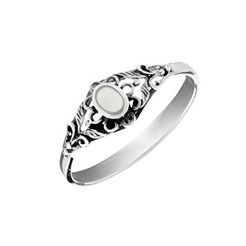 81stgeneration Frauen 925 Sterling Silber Perlmutt Muschel Antik-Stil Filigrane Blume Ring von 81stgeneration