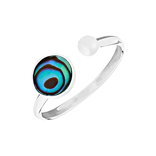 81stgeneration Frauen 925 Sterling Silber Runde Abalone Muschel Offener Stapelbarer Ring von 81stgeneration