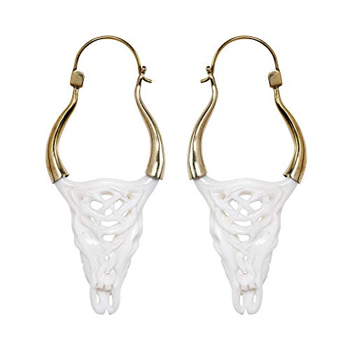 81stgeneration Frauen Gold Messing Handgeschnitzte Knochen Büffel Büffelschädel Ohrringe von 81stgeneration
