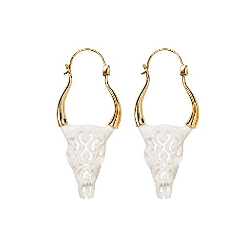 81stgeneration Frauen Gold Messing Knochen Handgeschnitzt Büffel Schädel Stammes Ohrhänger Ohrringe von 81stgeneration