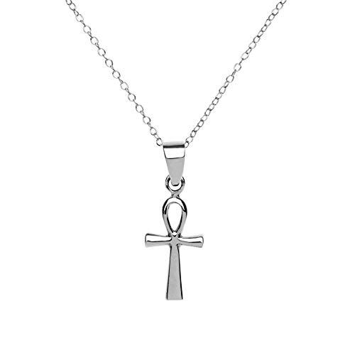 81stgeneration Frauen Männer .925 Sterlingsilber Ankh Eqyptian Kreuz Anhänger Halskette, 46 cm von 81stgeneration