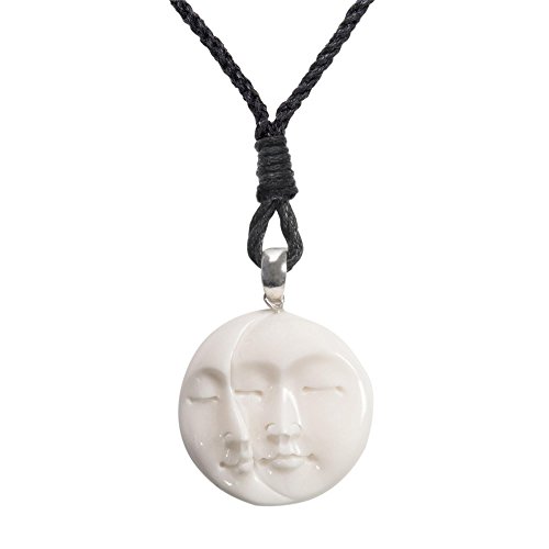 81stgeneration Frauen Männer Hand Geschnitzte Knochen Doppelmond Mond Anhänger Halskette von 81stgeneration