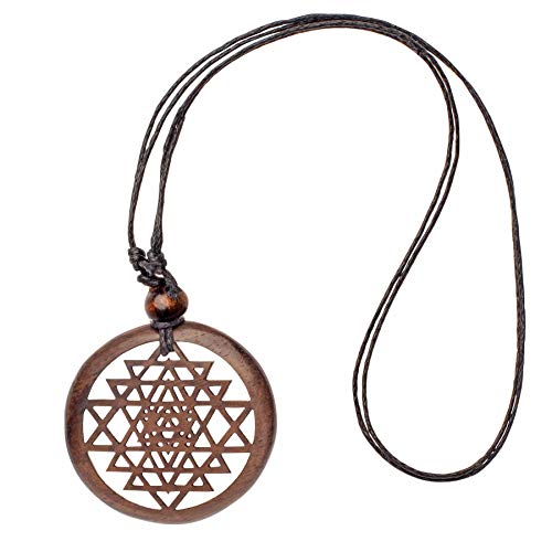 81stgeneration Frauen Männer Holz Brown Runde Sri Cosmic Yantra Ethnic Adjustable-Anhänger-Halskette von 81stgeneration