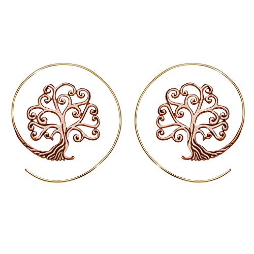 81stgeneration Frauen Messing Kupfer Baum des Lebens Stammes Wirbelmuster Creolen Einfädler Ohrringe von 81stgeneration