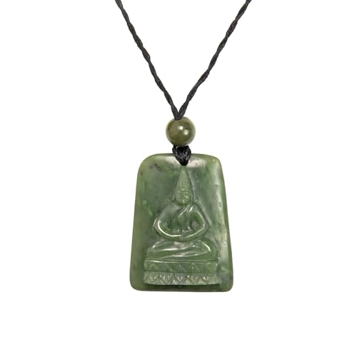 81stgeneration Geschnitzter Nephrit Jade Grünstein Sitzender Buddha Halskette für Herren und Damen von 81stgeneration