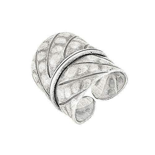 81stgeneration Hill Tribe Silber Blattförmiger Ring – Gehämmerter Wrap Band von 81stgeneration