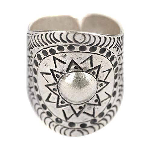 81stgeneration Hill Tribe Silber Breiter Sonnen Muster Ring – Chunky Verstellbarer Band von 81stgeneration