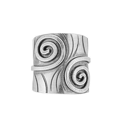 81stgeneration Hill Tribe Silber Breiter Spiral-Ring – Verstellbarer Strukturierter Band von 81stgeneration