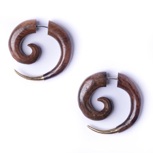 81stgeneration Holz GoldmessingSpirale Dehnungsstab gefälschte Bahre Paar Ohrringe Stammes von 81stgeneration