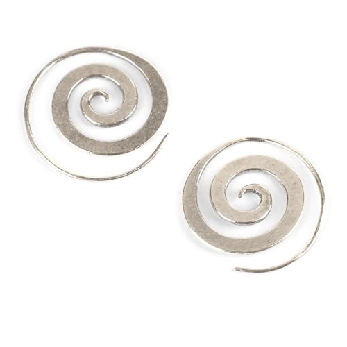 81stgeneration Hill Tribe Silber Flache Spiral Einfädler-Ohrringe – Tribal Creolen für Damen von 81stgeneration
