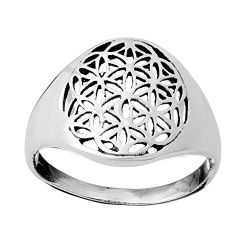 81stgeneration Männer Frauen .925 Sterling Silber Heilig Geometrie Blume des Lebens Medaillon Ring von 81stgeneration