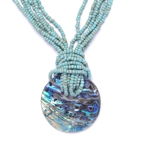 81stgeneration Türkis Perlen schillernden Paua Abalone Muschel Anhänger Halskette von 81stgeneration