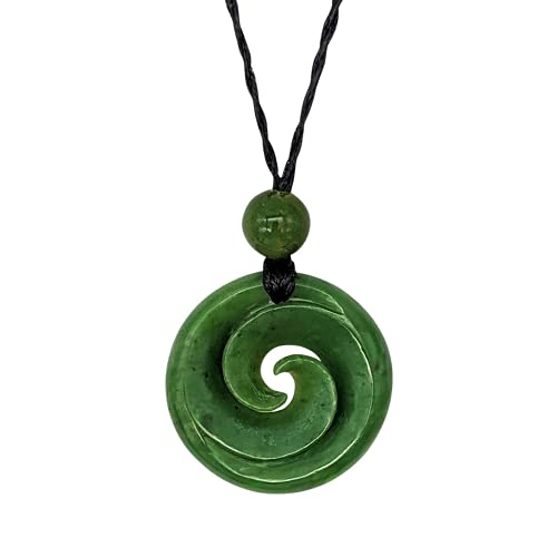 81stgeneration Unisex Geschnitzte Nephrit Jade Grünstein Maori Doppel Koru Kreis Anhänger Halskette von 81stgeneration