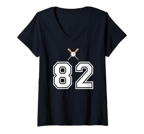 Damen 82 Nummer Baseball Style Vintage Weiß T-Shirt mit V-Ausschnitt Damen 82 Nummer Baseball Style Vintage Weiß T-Shirt mit V-Ausschnitt von 82 Nummer Baseball Style Weiß