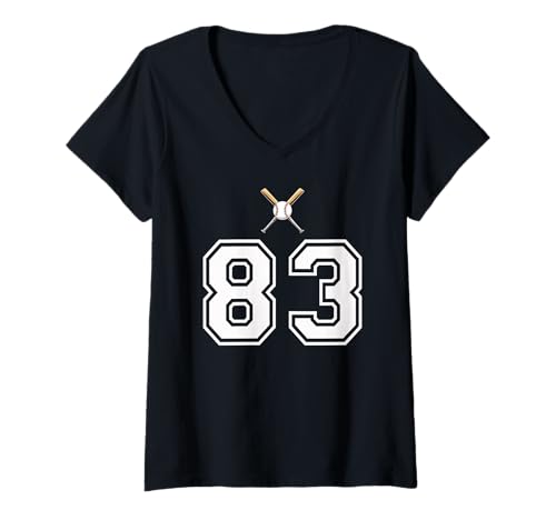 Damen 83 Nummer Baseball Style Vintage Weiß T-Shirt mit V-Ausschnitt Damen 83 Nummer Baseball Style Vintage Weiß T-Shirt mit V-Ausschnitt von 83 Nummer Baseball Style Weiß