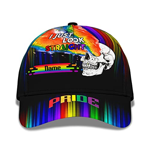 831 Herren Damen Snapback Kappe Baumwolle Baseballmütze Leicht Baseballkappe Für Laufen Wander Kletter Passen Sie Den Namen LGBT Pride Mit Rainbow Color Skull I Just Look Straight Printed An von 831