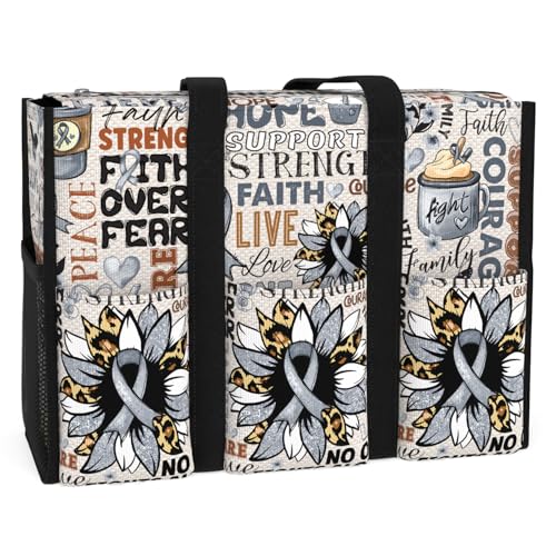 84hoods Große Tragetasche für Frauen Graues Band Unterstützung Bewusstsein Geschenk Wasserdichte Umhängetasche mit mehreren Taschen, Graues Band, Large von 84hoods