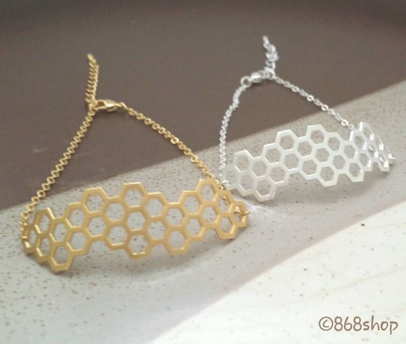 Bienenstock-Armband, Waben-Armband, Sechskant-Armband in Silber Oder Gold, Einfache, Alltägliche, Chic, Einfache Armband von 868shop