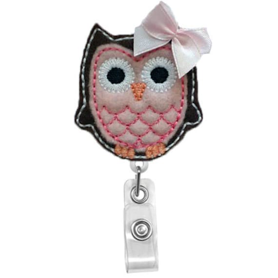 Cute Pink Brown Owl W/Bogen-Name Badge Holder-Krankenschwestern Holder-Cute Abzeichen Rollen - Einzigartige Id Holder Rn Reel von 868shop